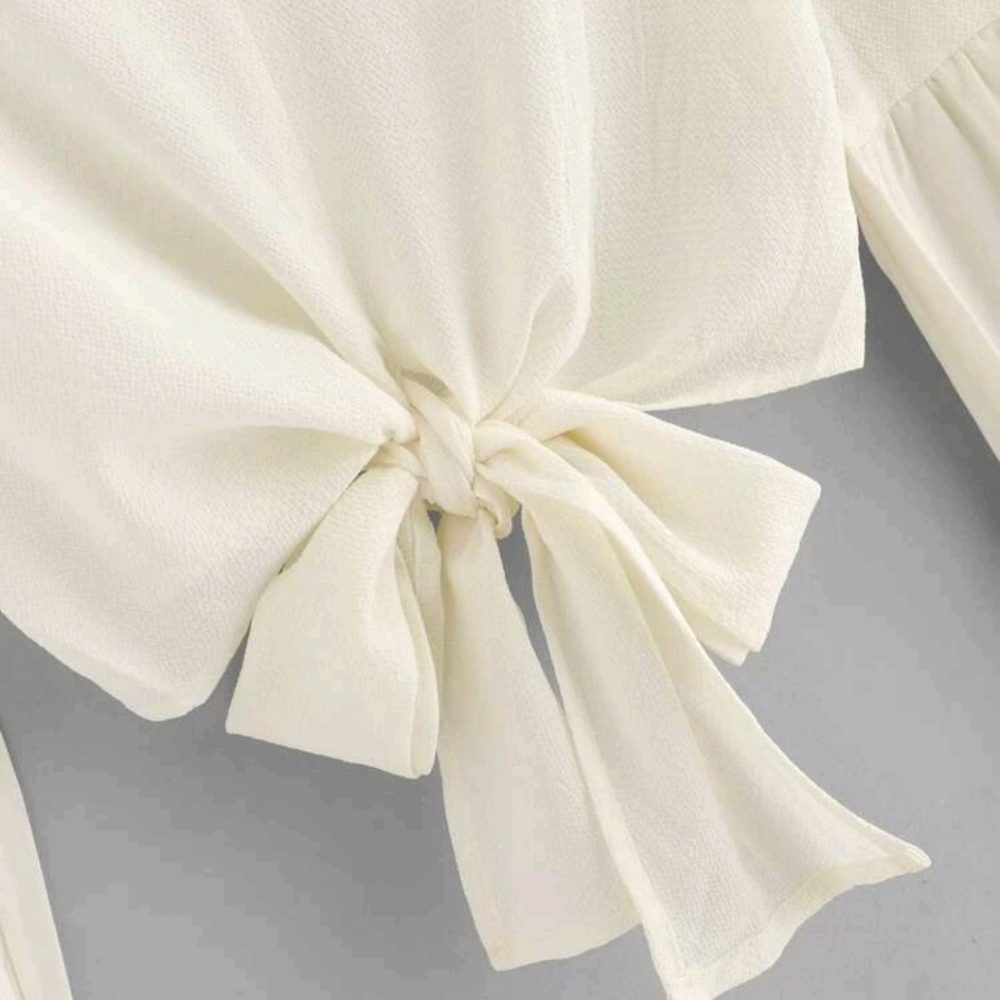 Floral Cream Color Chiffon Crop Top - Picture 3 of 8